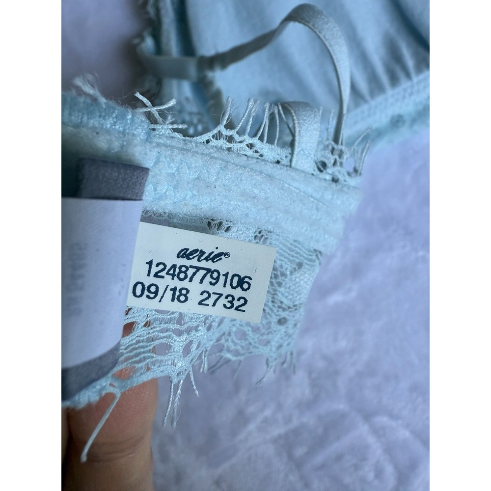 Aerie Blue Womens M Floral Lace Padded Boho Longline Wireless Crossback Bralette - Picture 11 of 14